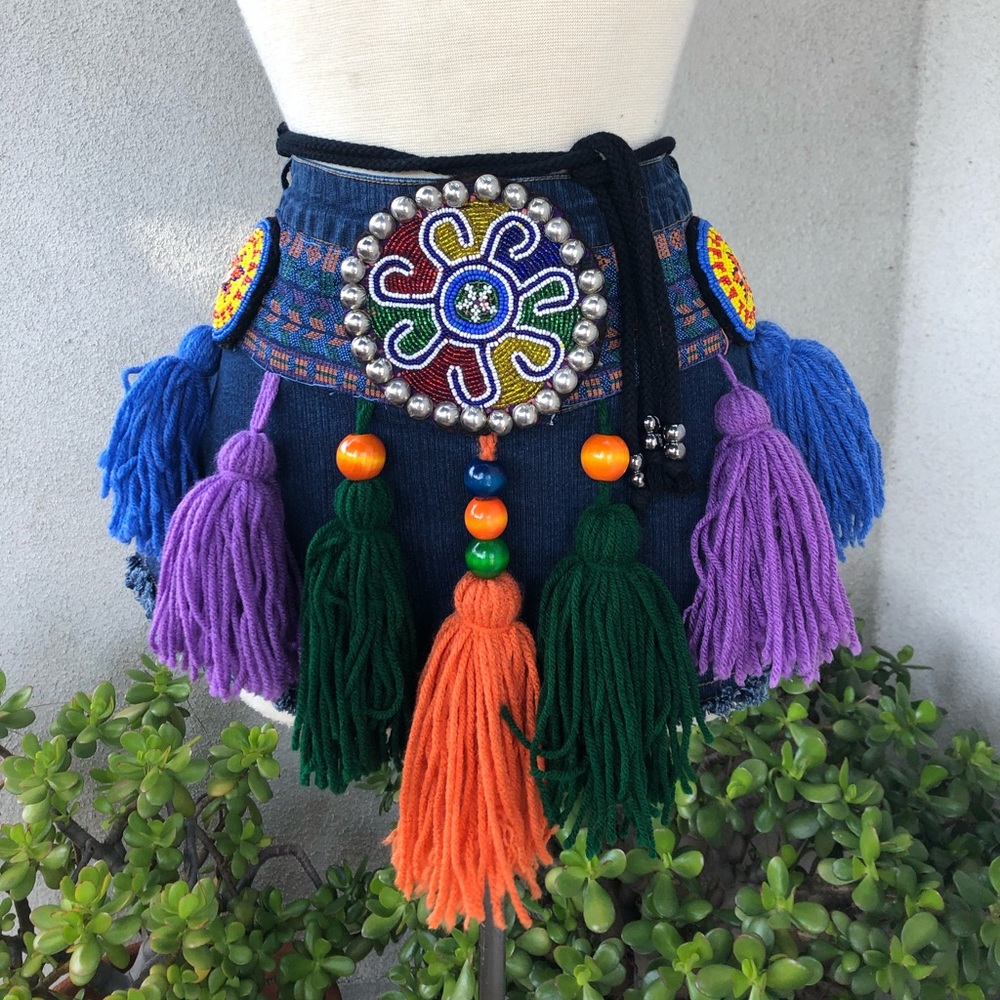 Boho hippie burner apron belt beaded